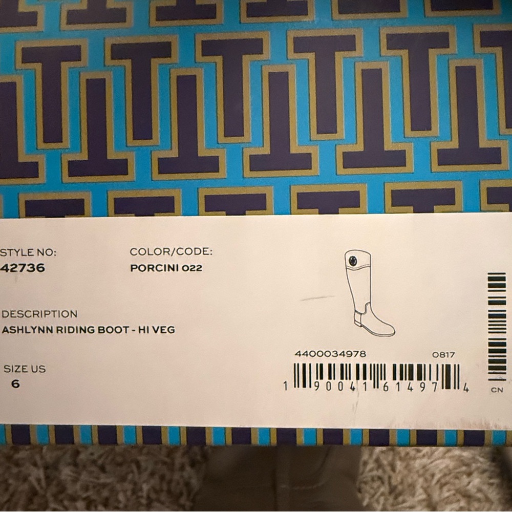 TORY BURCH ASHLYNN RIDING BOOT PORCINI US Women’s Size 6 Tall Boot w/ Box - Picture 11 of 16